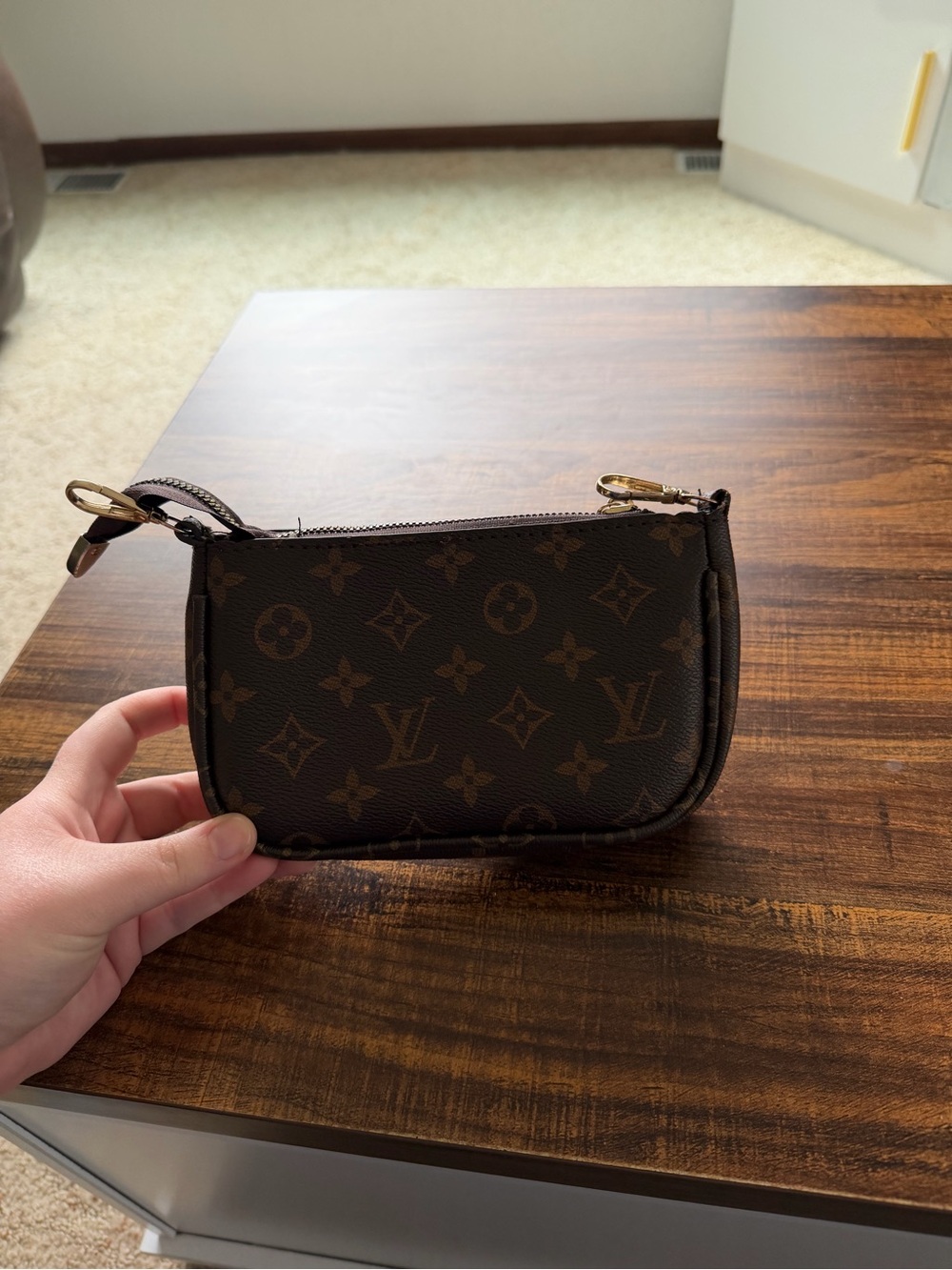 Louis Vuitton Monogram Mini Pochette in Brown and Gold - Picture 3 of 5